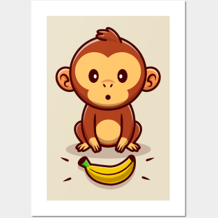 Cute Monkey Holding Gift Posters and Art